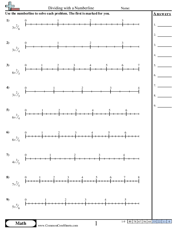 Numberline Whole By Fraction worksheet